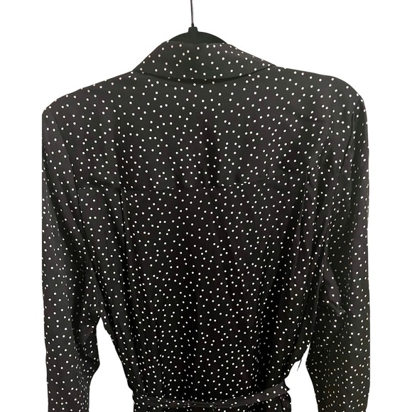 NWT Quince Silk Maxi Shirt Dress Black White Polka Dot Belted Size L - Picture 7 of 10